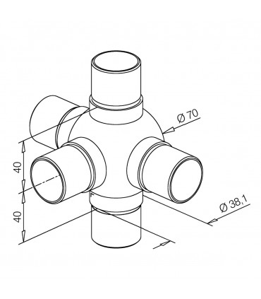 Raccord boule en croix avec un départ à 90° pour tube de 38 mm