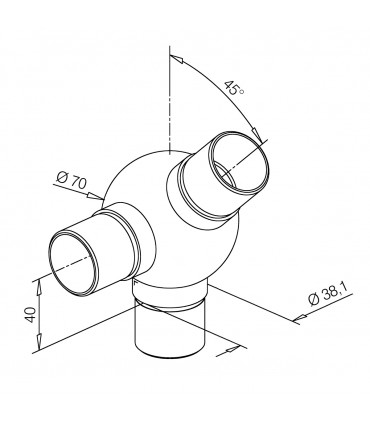 Raccord boule à 45° avec un départ à 90° pour tube de 38 mm