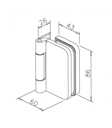 Charnière rectangulaire avec fiche pour porte en verre