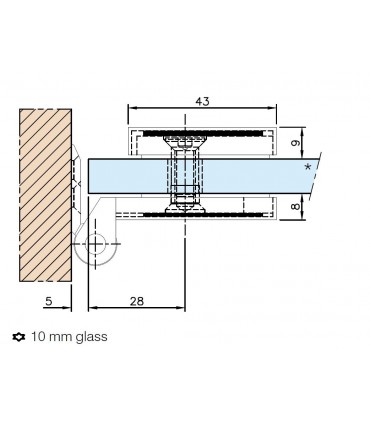 Charnière rectangulaire avec fiche pour porte en verre
