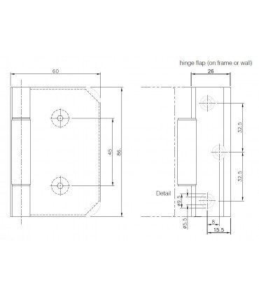 Charnière rectangulaire avec fiche pour porte en verre