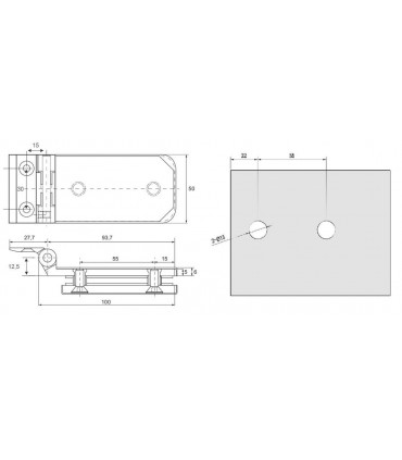 Paumelle avec fiche série Graz pour porte clarit en verre