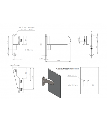 Paumelle avec fiche série Bonn pour porte clarit en verre