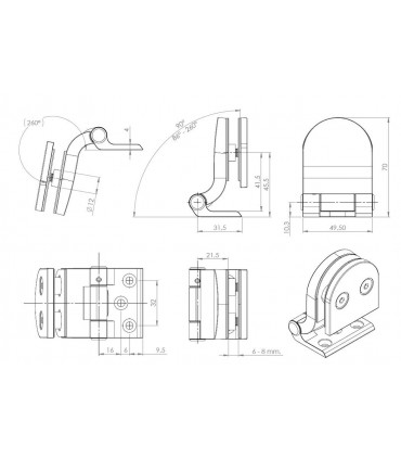 Charnière pour porte de sauna en verre