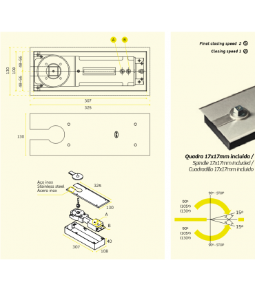 Ferme porte de sol avec arrêt 90° pour porte jusqu'à 50 kg