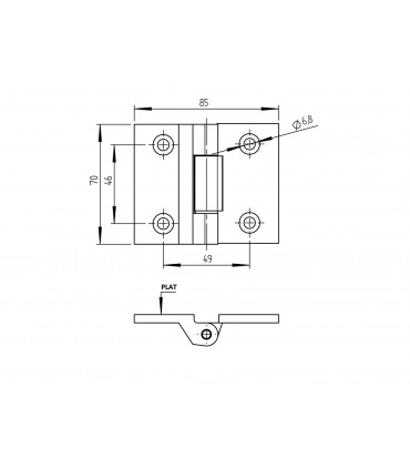 Fiche technique charnière plate 70mm.