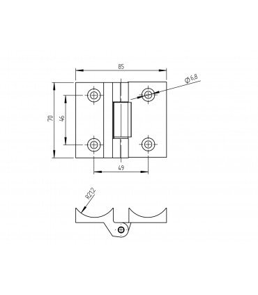 Fiche technique charnière pour Ø42, hauteur 70mm.