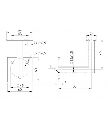 Support mural inox pour main courante plate à LED