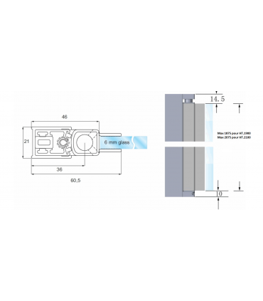 Charnière pare douche à relèvement série SQUARE