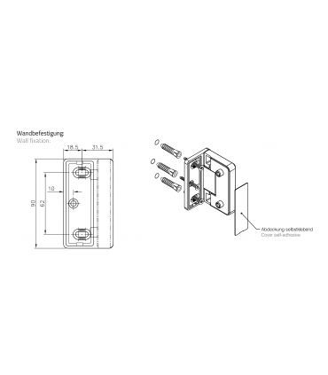 Charnière fermeture automatique pour porte en verre sur mur