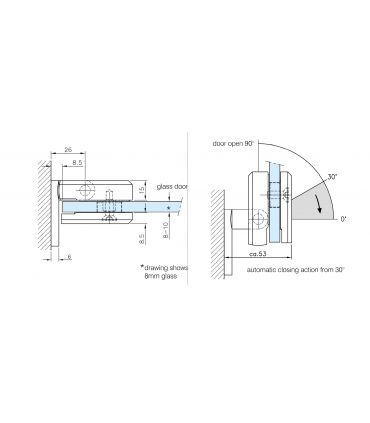 Charnière fermeture automatique pour porte en verre sur mur