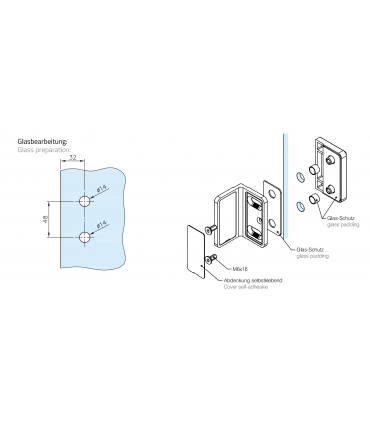 Connecteur 90° pour panneau en verre contre un mur