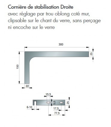 Equerre de stabilisation 300mm pour cabine de douche en verre