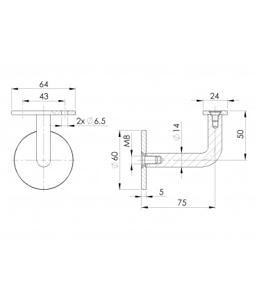 Support inox pour main courante plate
