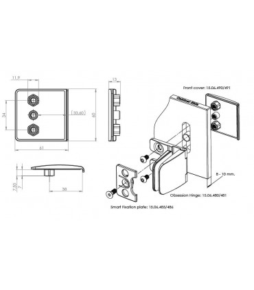 Plaque de recouvrement montage sur verre de la charnière série Obsession
