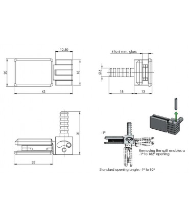Charnière porte verre série Bonsai pour panneau de 12 mm