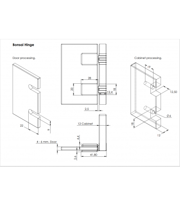 Charnière porte verre série Bonsai pour panneau de 12 mm