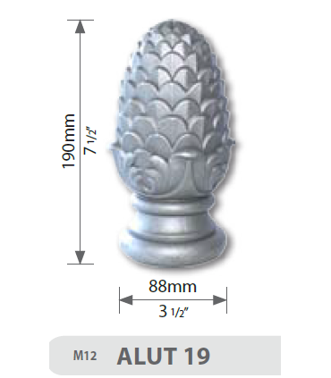 Tête de départ de rampe à visser ht 190 mm