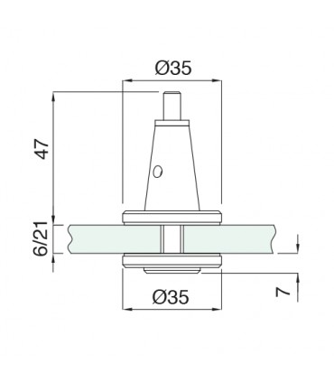 Fixation conique dynamique finale sur verre