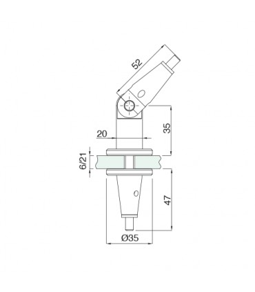 Fixation articulée conique dynamique intermédiaire sur verre