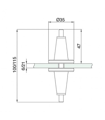 Fixation conique dynamique fixe sur verre