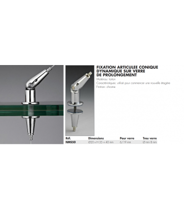 Fixation articulée conique dynamique intermédiaire sur verre