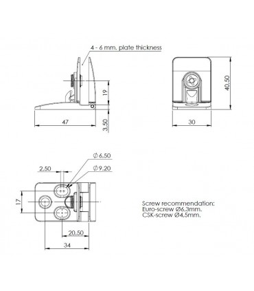 Charnière intermédiaire concept Square 2 pour porte vitrée