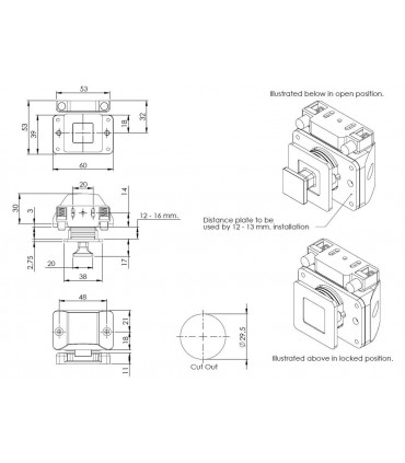 Serrure à bouton poussoir pour panneau d'épaisseur 12 à 16mm
