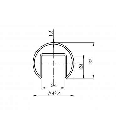 Profil fond de gorge aluminium diamètre 42.4mm