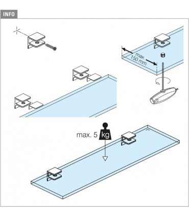 Pince fixe avec embase pour verre d'épaisseur 4 à 8 mm