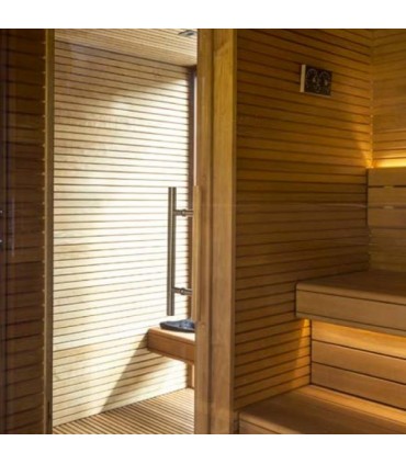 Poignée bâton bois et inox pour porte de sauna en verre
