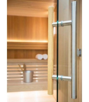 Poignée bâton bois et inox pour porte de sauna en verre