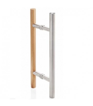 Poignée bâton bois et inox pour porte de sauna en verre