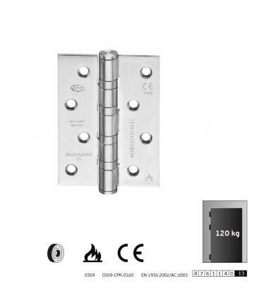 Paumelle 100X75 en inox aisi316 ignifugé sur roulement à billes angles vifs 120 kg