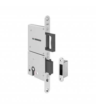 Serrure à larder avec poignée rétractable pour porte coulissante en bois