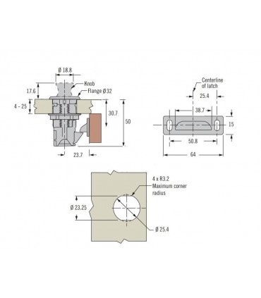 Serrure à bouton poussoir pour panneau d'épaisseur 4 à 25mm