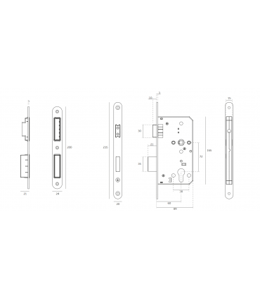 Serrure magnétique série 20855 inox satiné axe 60 mm