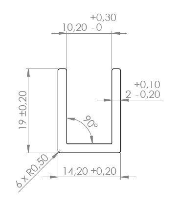 Profil aluminium doré satiné en U pour verre de 10mm