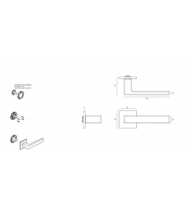 Poignées série Ninety sur rosace carrée épaisseur 5 mm