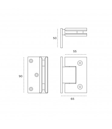 Charnière déportée pour porte de douche en verre
