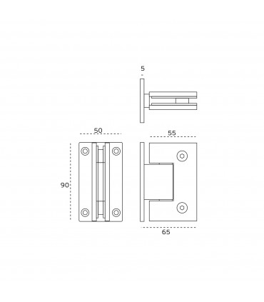 Charnière centrée pour porte de douche en verre
