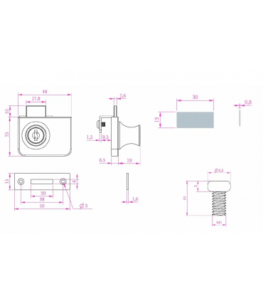 Serrure série Vetro pour porte double de vitrine en verre