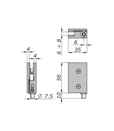 Set de deux charnières verticales pour porte de vitrine en verre