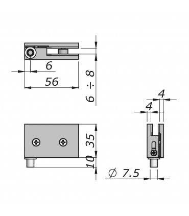 Set de deux charnières verticales pour porte de vitrine en verre