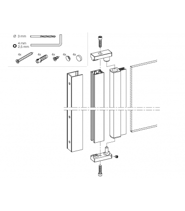 Charnière pare douche à relèvement mur sur verre