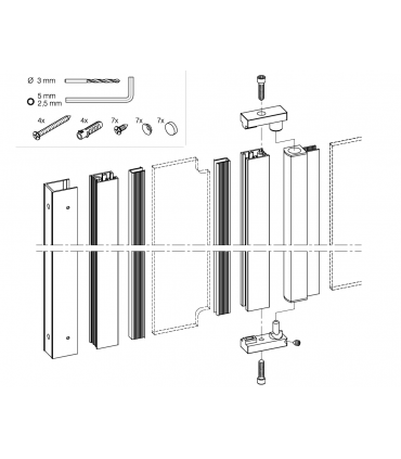 Charnière pare douche à relèvement verre sur verre