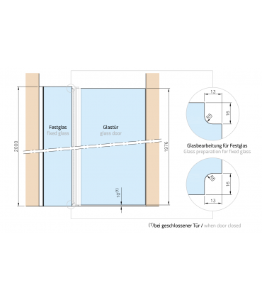 Charnière pare douche à relèvement verre sur verre