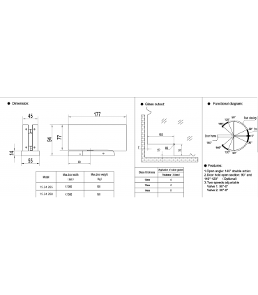 Charniere de sol série JUMP III pour porte double action en verre