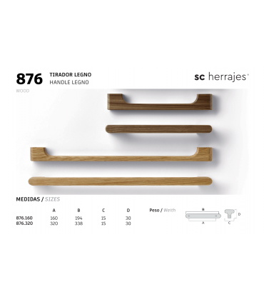 Poignée ligne 876 en bois naturel par Alfredo SANCHEZ pour SC herrajes