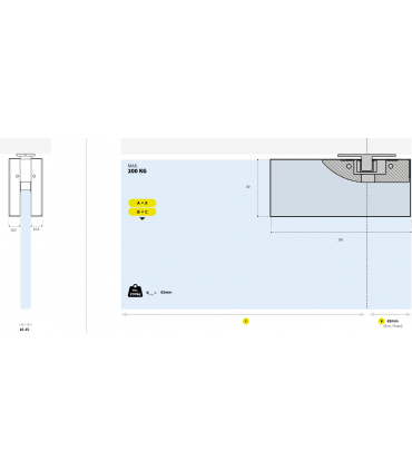 Kit pivot hydraulique W200 SYSTEM pour porte double action en verre poids maxi 200 kg